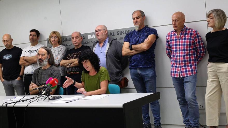 Rueda de prensa del sindicato ELA en su local de Pamplona.