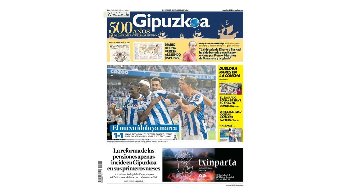 Portada NOTICIAS DE GIPUZKOA del domingo 4 de septiembre