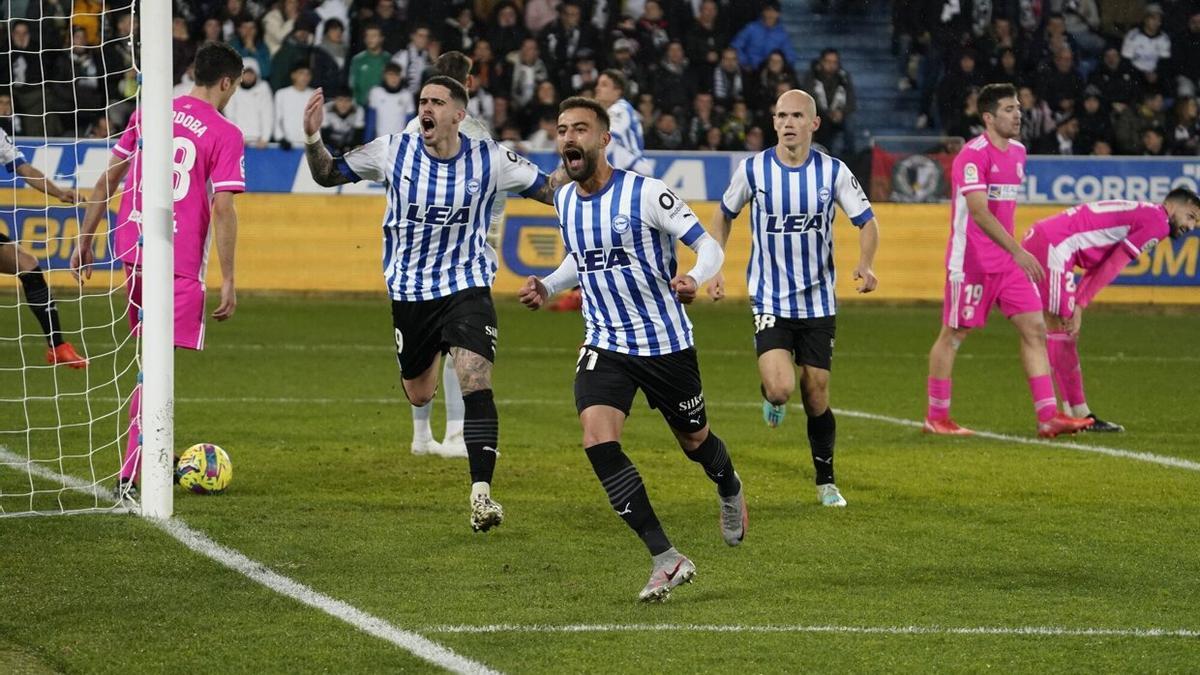 Abde celebra el gol marcado ante el Burgos en Mendizorroza