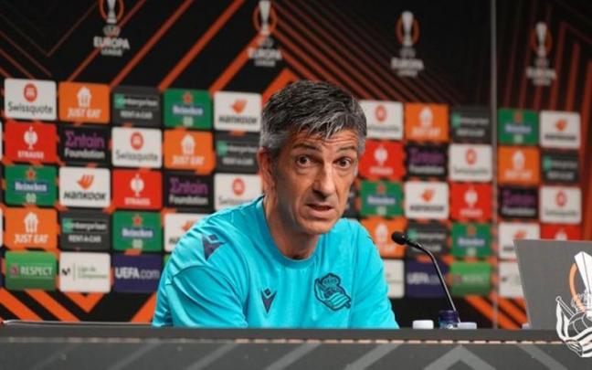 Imanol, en la rueda de prensa previa al encuentro frente al Sheriff. Imanol, en la rueda de prensa previa al encuentro frente al Sheriff.