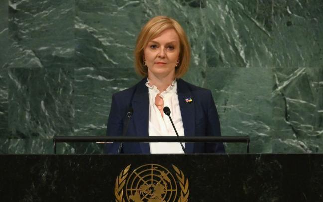 Liz Truss durante su comparecencia ante la Asamblea de la ONU. Liz Truss durante su comparecencia ante la Asamblea de la ONU.