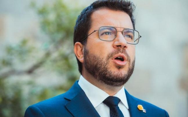 El presidente de la Generalitat, Pere Aragonès, en la declaración institucional con motivo del quinto aniversario del 1-O.