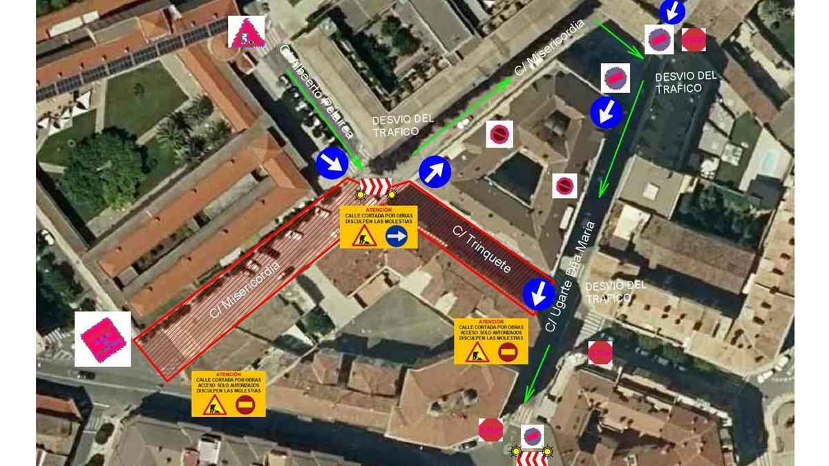 Mapa de recreaciòn de cómo se cambia el tráfico en las calles afectadas.