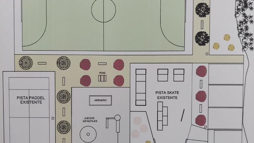 Plano de la nueva pista de fútbol junto al resto de instalaciones deportivas