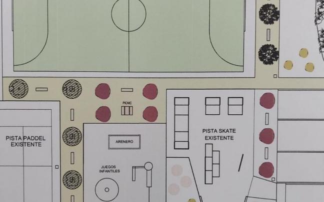 Plano de la nueva pista de fútbol junto al resto de instalaciones deportivas Plano de la nueva pista de fútbol junto al resto de instalaciones deportivas