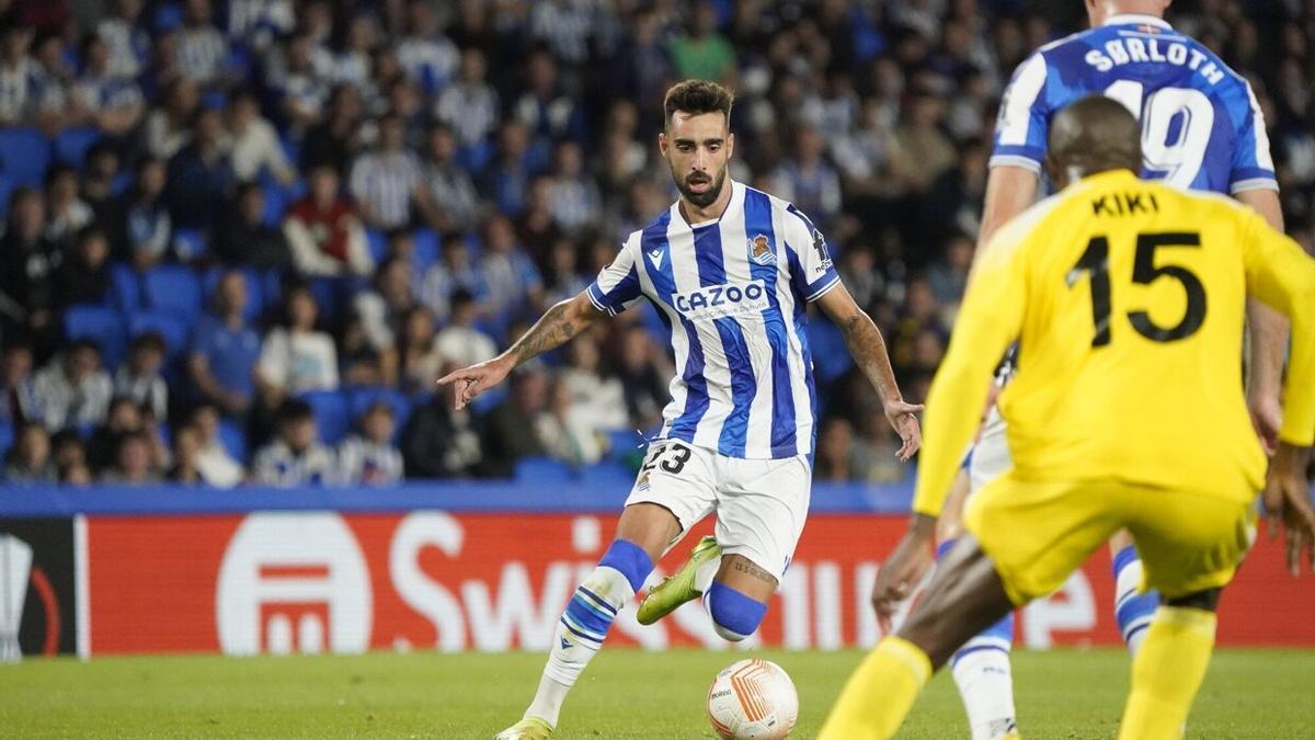 Brais Méndez, durante el partido contra el Sheriff Tiraspol en Anoeta.