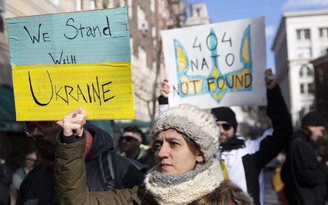 Protestas en Nueva York a favor de Ucrania.