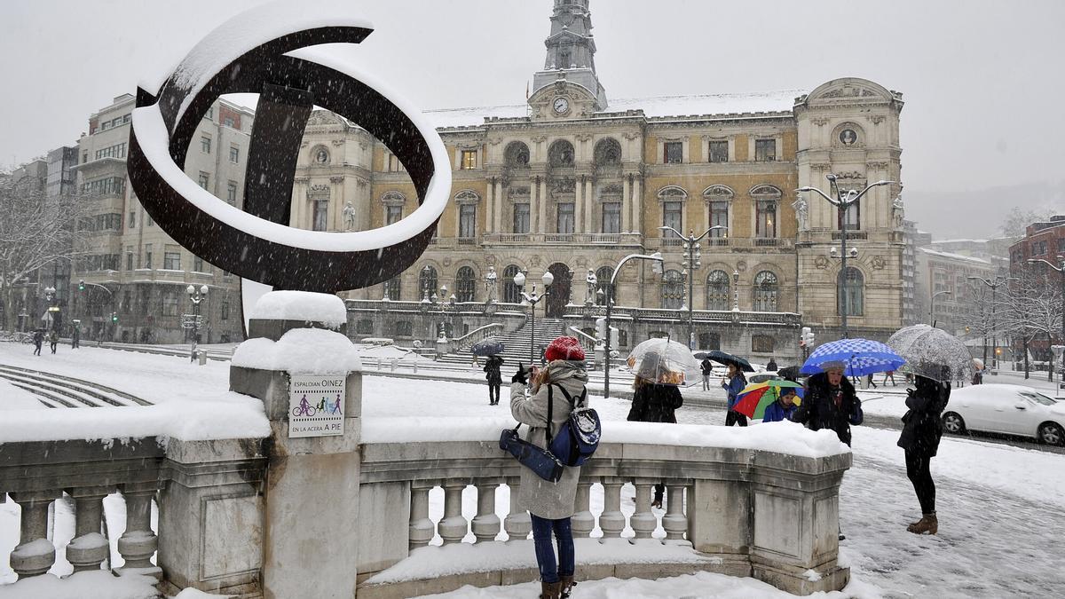 La nieve cuajó en Bilbao en febrero de 2018 por última vez