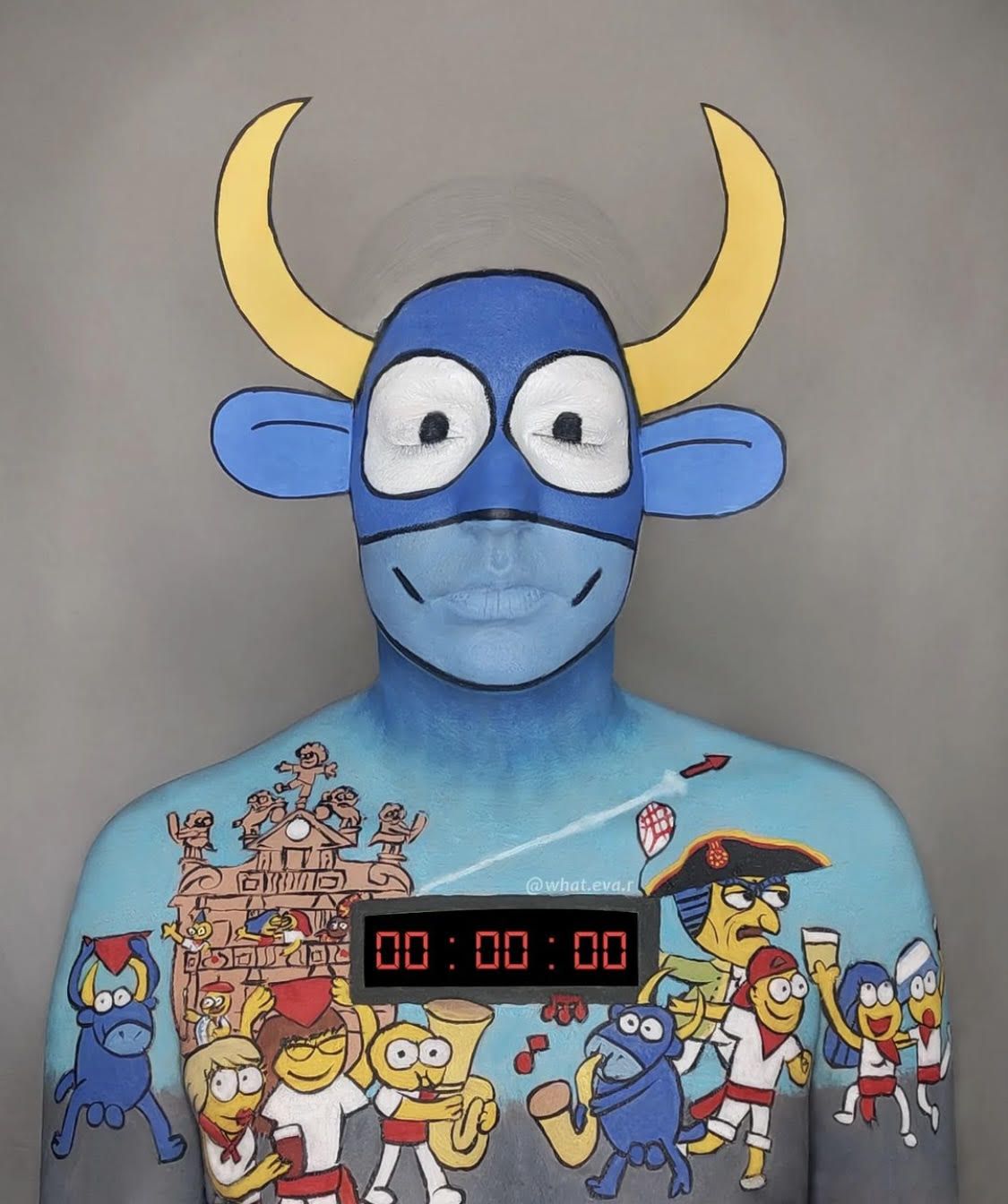 Maquillaje sobre la temática de los Sanfermines que Eva Carrillo se ha realizado a sí misma.