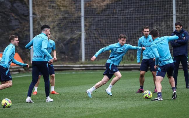 Un instante del entrenamiento de este pasado viernes en Zubieta.