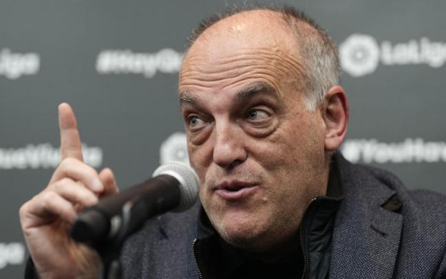 Javier Tebas durante la comparecencia.