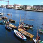Espectacular panor&aacute;mica con las embarcaciones en la r&iacute;a y el Puente Colgante al fondo.