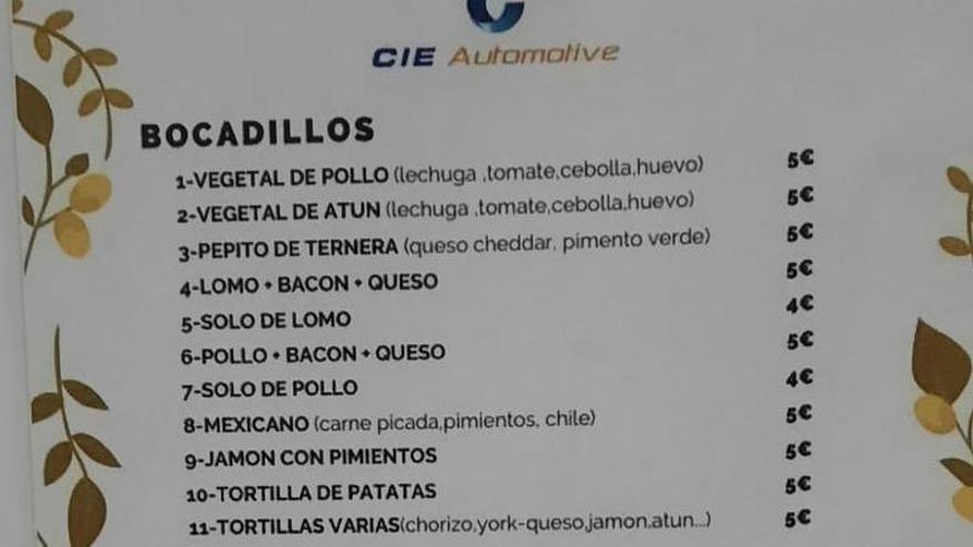 La carta del restaurante El otro 16-14 en la fábrica de CIE Mecauto en Jundiz