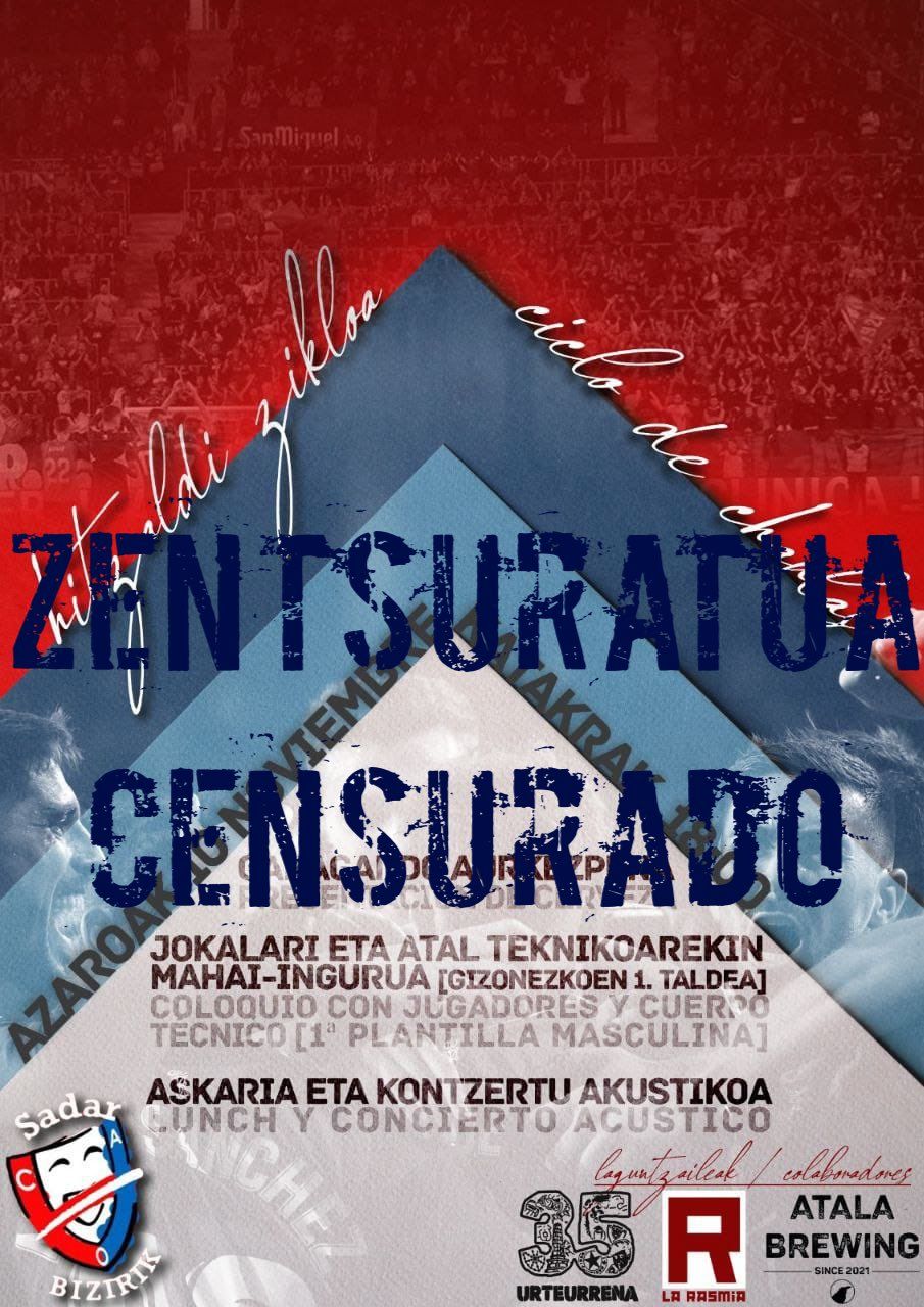 Cartel del evento organizado por Sadar Bizirik y que, aseguran, ha sido "censurado" por la dirección de Osasuna.