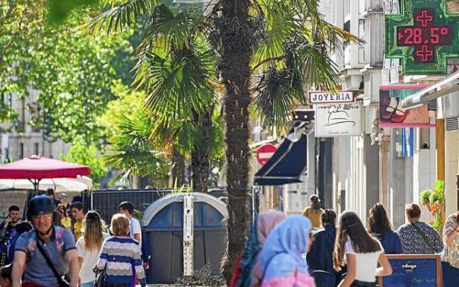 Varias personas paseaban ayer por la tarde por el centro de la capital alavesa. Foto: Jorge Muñoz