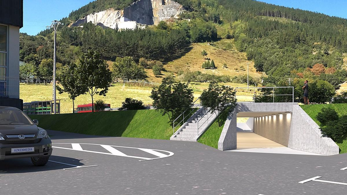 Kiroaldegiaren alboan kokatutako geralekurako pasabidea.