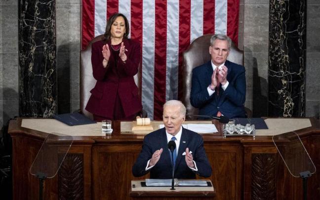 Joe Biden durante su intervenci&oacute;n en el Debate de Estado de la Uni&oacute;n.