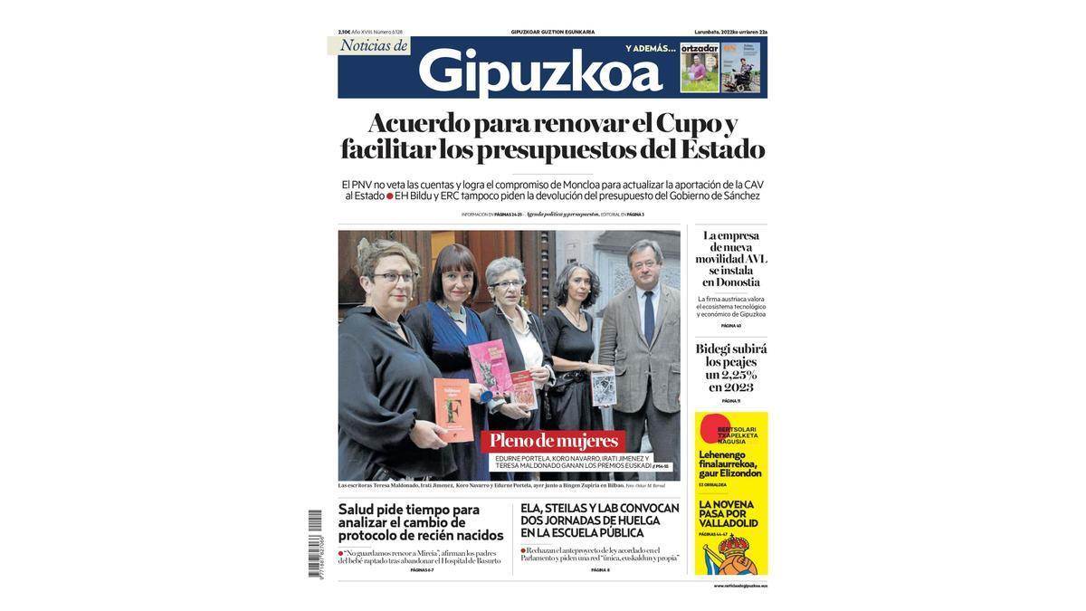 Portada NOTICIAS DE GIPUZKOA 22 de octubre