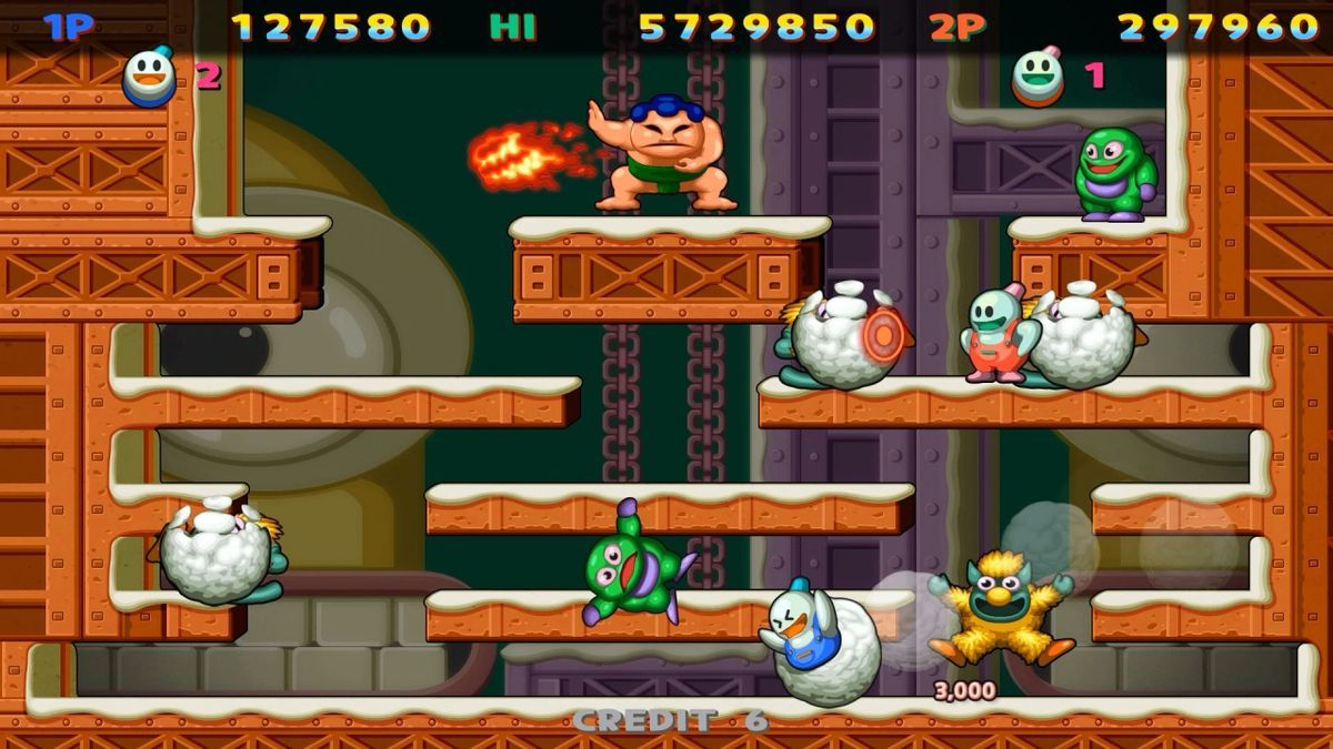 Captura del videojuego 'Snow Bros. Nick & Tom Special'.