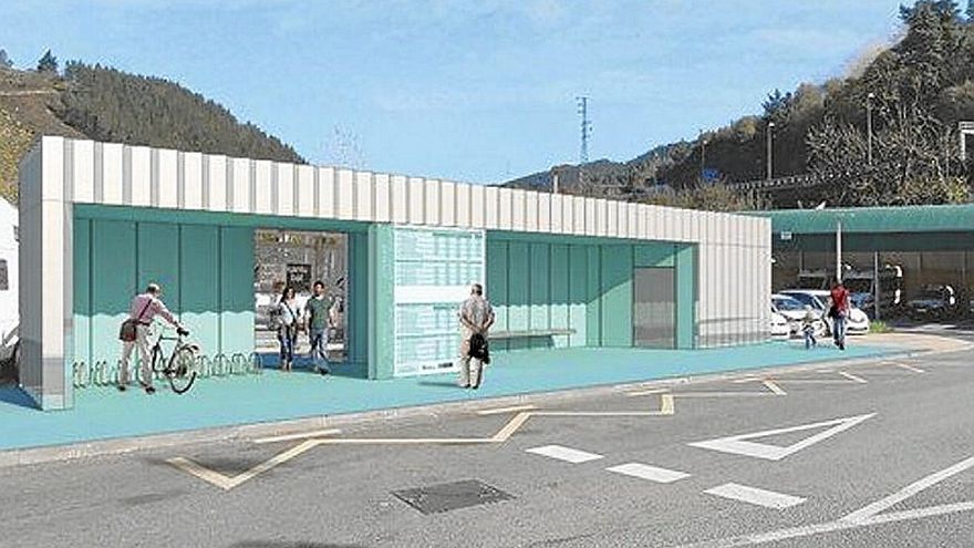 Fotomontaje de la nueva parada de San Prudencio, que costearán los ayuntamientos de Arrasate, Bergara, Oñati y la Diputación de Gipuzkoa. | FOTO: TAPER ARKITEKTURA/OÑATIKO UDALA