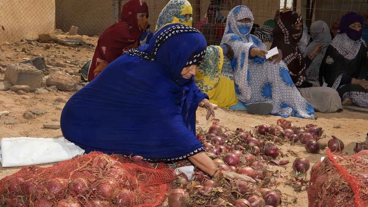 Varias mujeres en los campamentos saharauis de Tinduf, uno de los asentamientos temporales más prolongados.