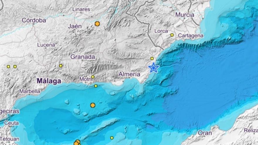 Mapa de localización del seísmo registrado en la provincia de Almería.