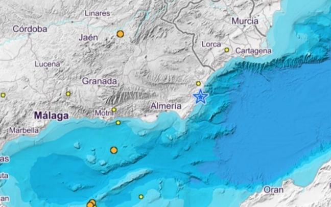 Mapa de localización del seísmo registrado en la provincia de Almería. Mapa de localización del seísmo registrado en la provincia de Almería.