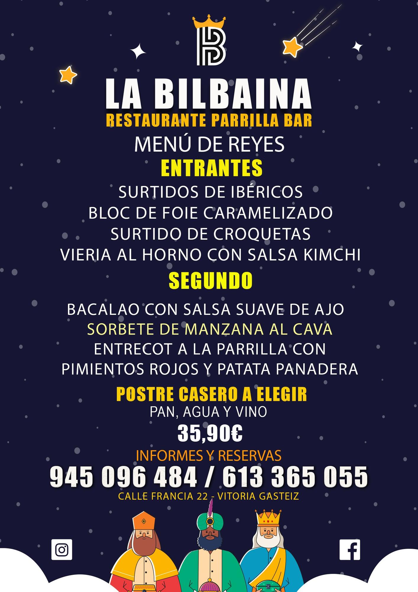 El restaurante La Bilbaína ha preparado un menú especial para el día de Reyes