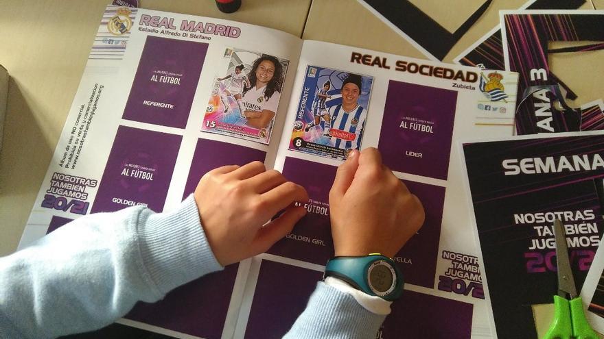 Cromos de la liga de fútbol femenino no oficiales creados por Iñigo Benedicto y su hija June