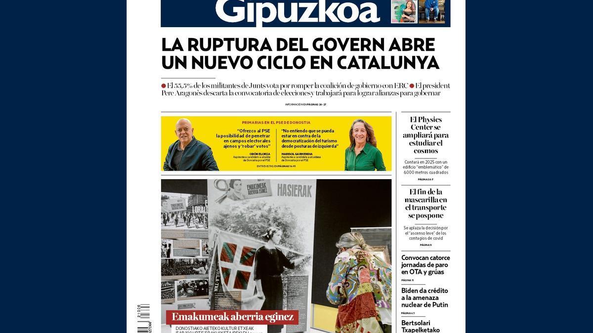 Portada de NOTICIAS DE GIPUZKOA del 8 de octubre de 2022