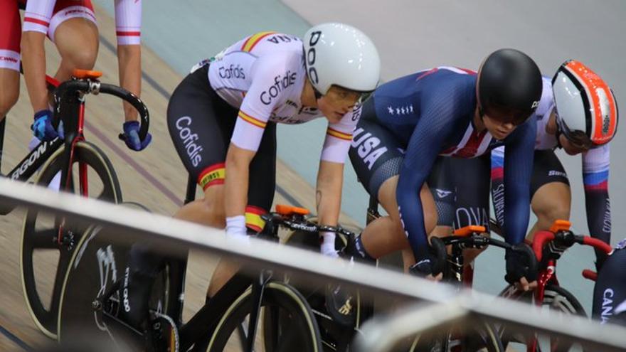 Eukene Larrarte, en la prueba de omnium del Campeonato del Mundo.