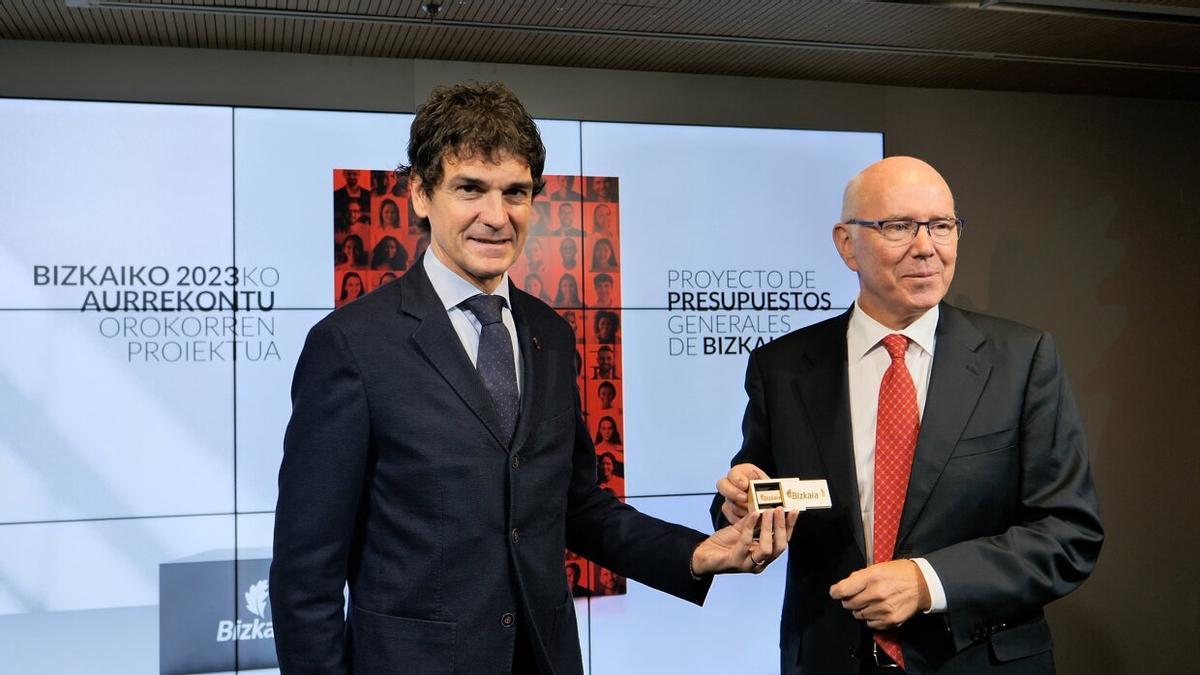 Unai Rementeria y José Mari Iruarrizaga, en la presentación del proyecto de presupuestos para 2023