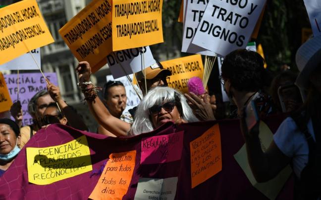 Concentración a favor de los derechos de las trabajadoras del hogar.