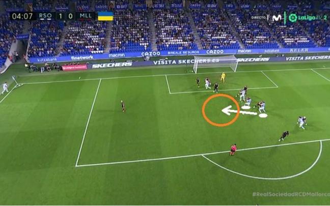 Captura de pantalla de la acci&oacute;n que supuso el gol de la Real contra el Mallorca.