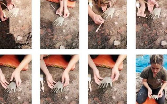 Imágenes del proceso de excavación de la Mano de Irulegi.