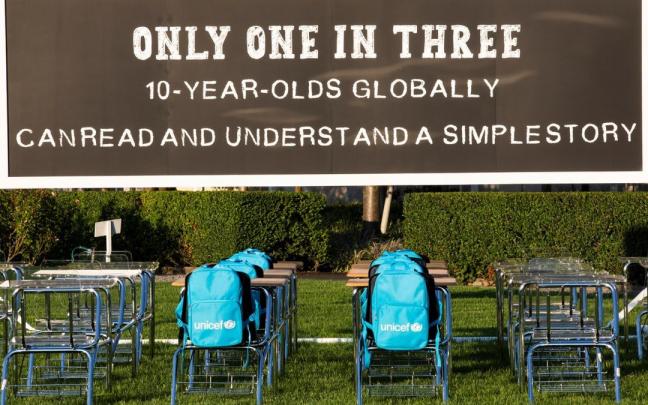 Instalación de Unicef en Naciones Unidas alertando de la crisis educativa Instalación de Unicef en Naciones Unidas alertando de la crisis educativa
