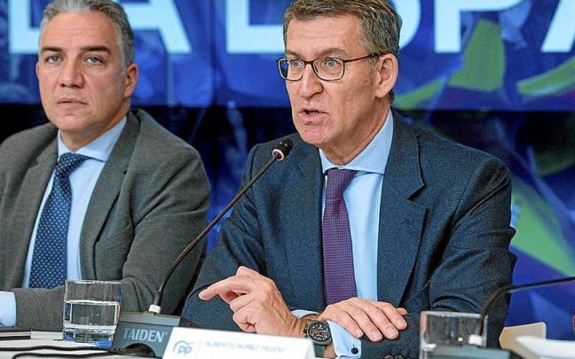 El coordinador general del PP, Elías Bendodo, y el presidente del partido, Alberto Núñez Feijóo, en la última Junta Directiva Nacional. | FOTO: E. P. El coordinador general del PP, Elías Bendodo, y el presidente del partido, Alberto Núñez Feijóo, en la última Junta Directiva Nacional. | FOTO: E. P.