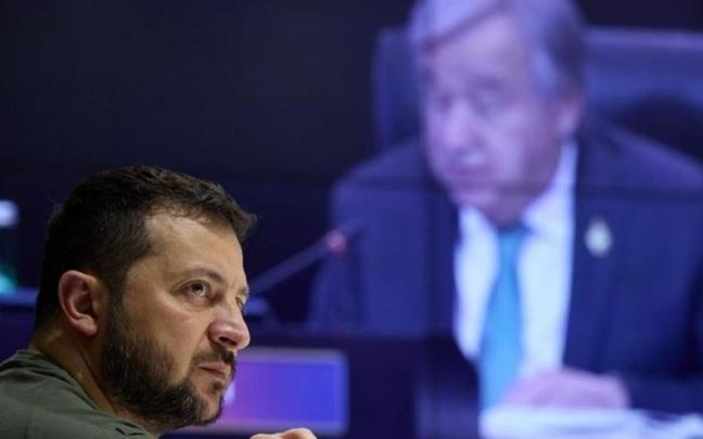 El presidente ucraniano durante su intervención en la reunión del G20. El presidente ucraniano durante su intervención en la reunión del G20.