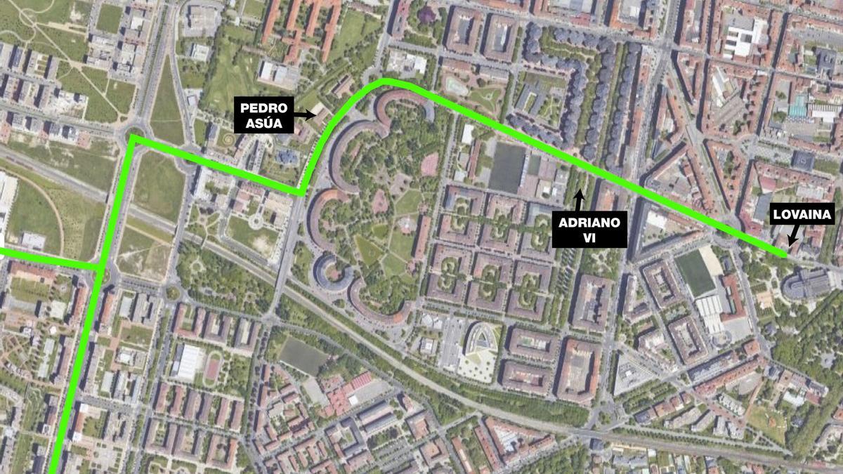 En línea recta de Adriano VI hasta el final de Pedro Asúa (83 puntos)