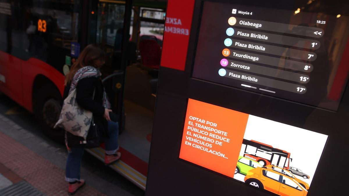 Tiempos de espera en una parada de Bilbobus.