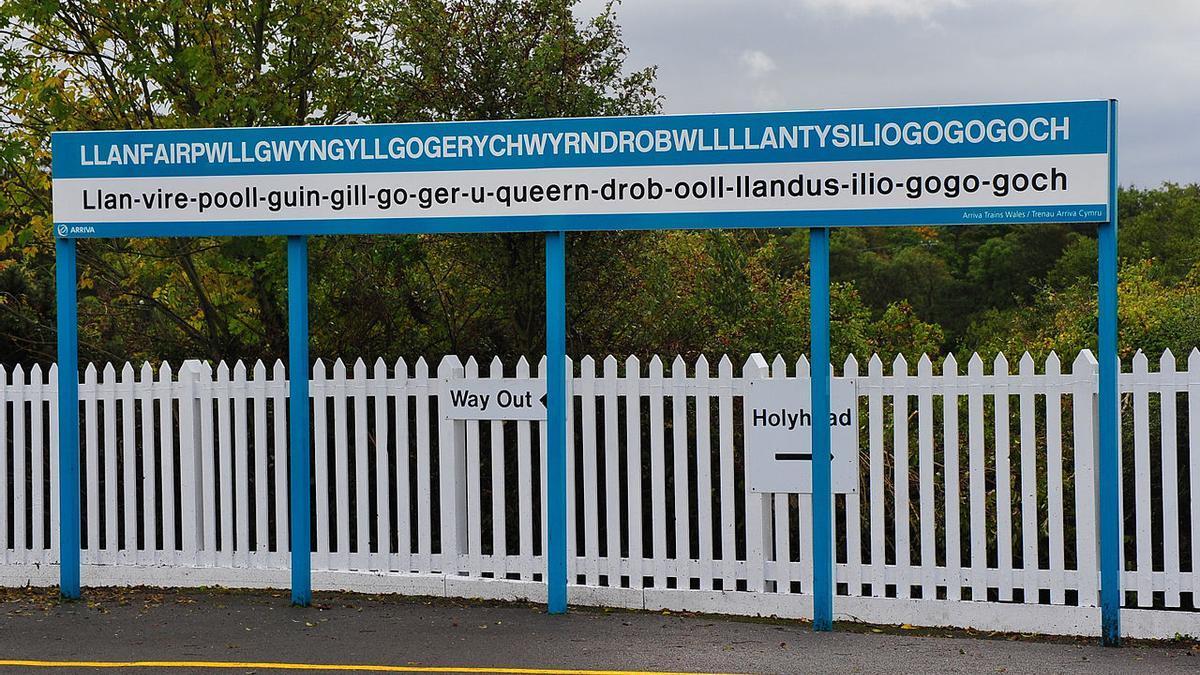 El cartel del pueblo galés con el nombre más largo del mundo.
