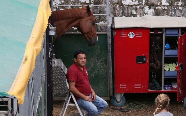 Un caballo asoma la cabeza desde uno de los boxes instalados en la Ciudadela.