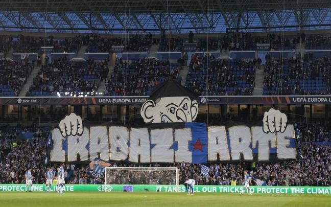 La grada Aitor Zabaleta, durante el partido de Europa League contra el Leipzig