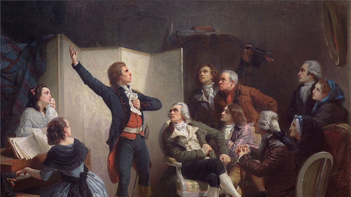 Recreaci&oacute;n art&iacute;stica del canto de La Marsellesa por Rouget de l&rsquo;Isle en Banka.