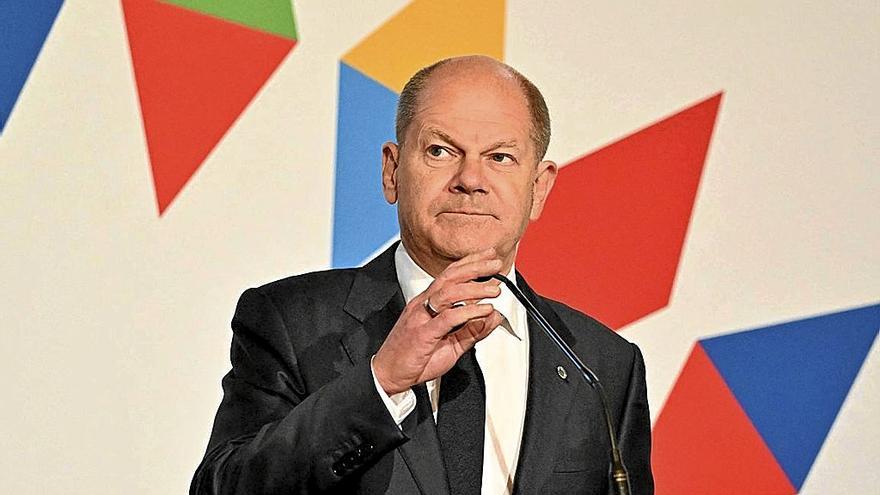 El canciller alemán, Olaf Scholz, durante su comparecencia del viernes en Praga.