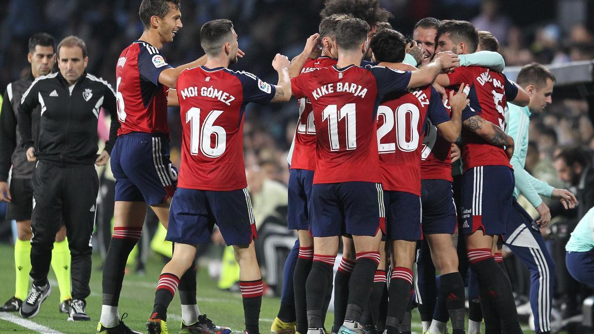 Los jugadores de Osasuna celebran el segundo gol ante el Celta