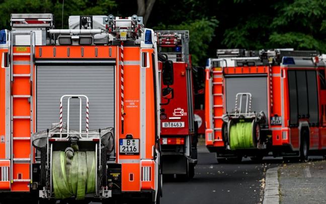 Camiones de bomberos en el bosque de Grunewald. Camiones de bomberos en el bosque de Grunewald.