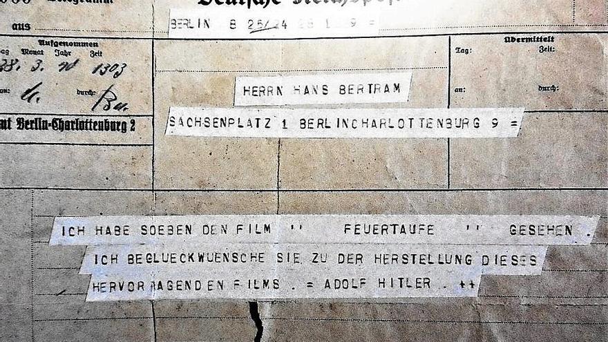 Telegrama de felicitación de Hitler por la película ‘El diablo de fuego’.