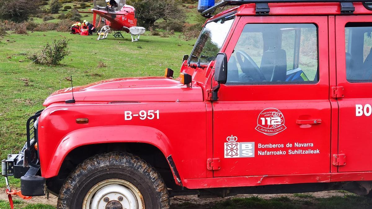 Traslado del herido en Irati en helicóptero