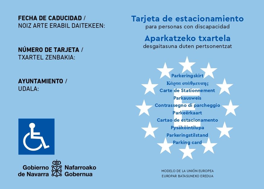 Imagen de un ejemplo de tarjeta de autorización para aparcar en zonas para personas con discapacidad